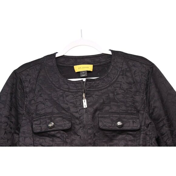 St John Full Zip Jacket Size 14 Black Jacquard Career Old Money Quiet Luxury - Picture 2 of 11